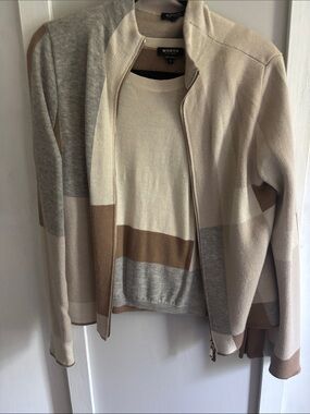Worth New York Neutral Colorblock Zip Jacket & Sweater Set